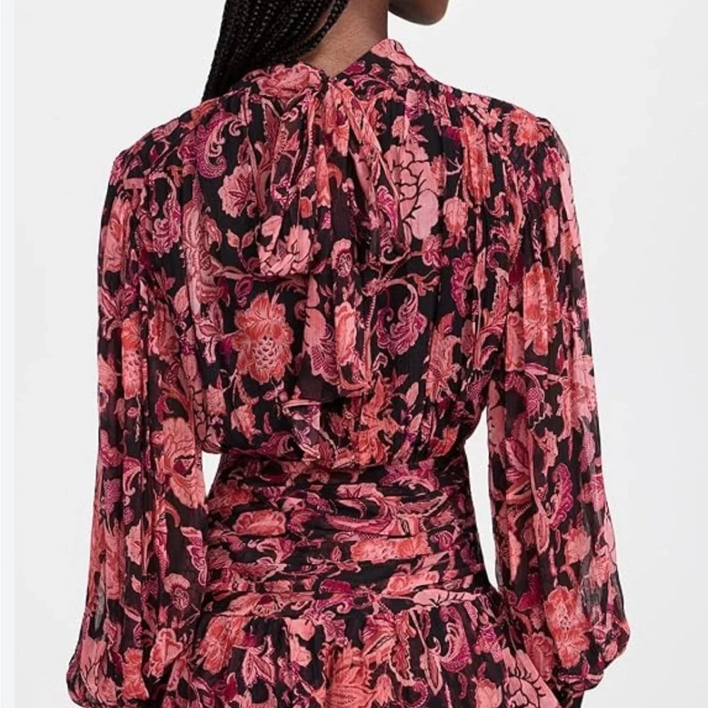 Revolve X HEMANT & NANDITA Crimson Rouched Mini Floral Dress B30 - Picture 2 of 15